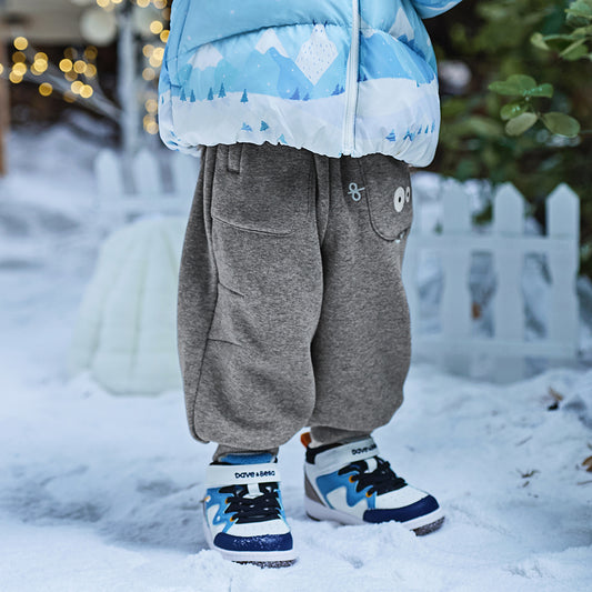 Dave&Bella Toddler Boys Autumn Outdoor Grey Warm Padded Drawstring Loose Sweatpants