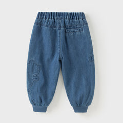 Dave&Bella Toddler Girls/Boys Denim Blue Adjustable-waistband Loose Drawstring Jeans