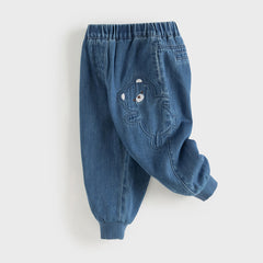 Dave&Bella Toddler Girls/Boys Denim Blue Adjustable-waistband Loose Drawstring Jeans