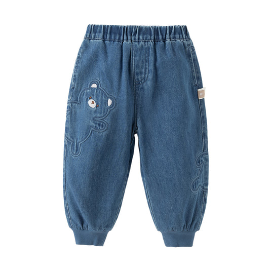 Dave&Bella Toddler Girls/Boys Denim Blue Adjustable-waistband Loose Drawstring Jeans