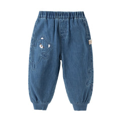 Dave&Bella Toddler Girls/Boys Denim Blue Adjustable-waistband Loose Drawstring Jeans