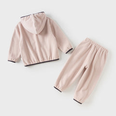Dave&Bella Kids Girls/Boys Autumn Pink/Grey Cozy Fleece Hooded Coat Pant Suits Set