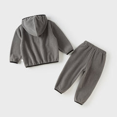 Dave&Bella Kids Girls/Boys Autumn Pink/Grey Cozy Fleece Hooded Coat Pant Suits Set