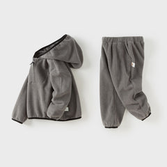 Dave&Bella Kids Girls/Boys Autumn Pink/Grey Cozy Fleece Hooded Coat Pant Suits Set