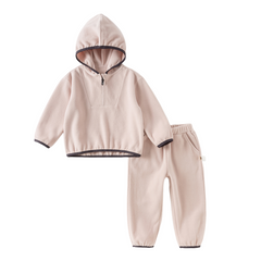 Dave&Bella Kids Girls/Boys Autumn Pink/Grey Cozy Fleece Hooded Coat Pant Suits Set