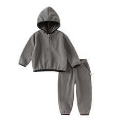 Dave&Bella Kids Girls/Boys Autumn Pink/Grey Cozy Fleece Hooded Coat Pant Suits Set