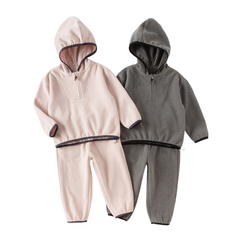 Dave&Bella Kids Girls/Boys Autumn Pink/Grey Cozy Fleece Hooded Coat Pant Suits Set