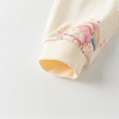 Dave&Bella Toddler Girls Winter Cute Beige/Pink Print Breathable Cotton Pajamas