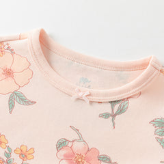 Dave&Bella Toddler Girls Winter Cute Beige/Pink Print Breathable Cotton Pajamas
