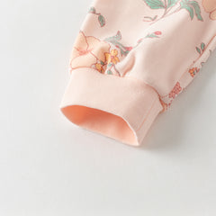 Dave&Bella Toddler Girls Winter Cute Beige/Pink Print Breathable Cotton Pajamas