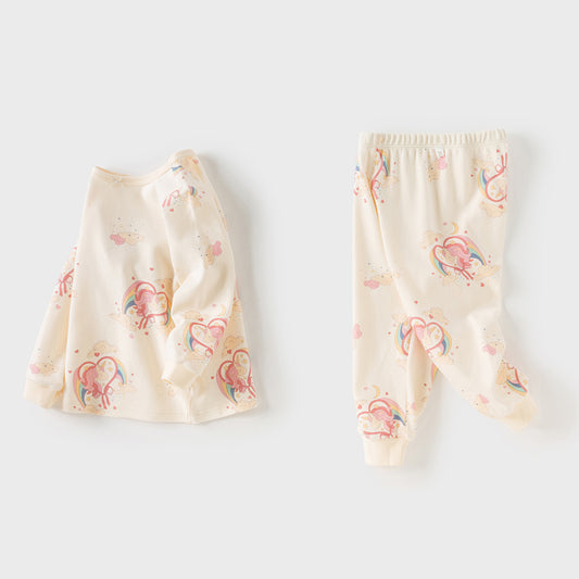 Dave&Bella Toddler Girls Winter Cute Beige/Pink Print Breathable Cotton Pajamas