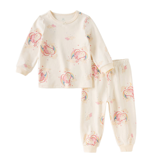 Dave&Bella Toddler Girls Winter Cute Beige/Pink Print Breathable Cotton Pajamas
