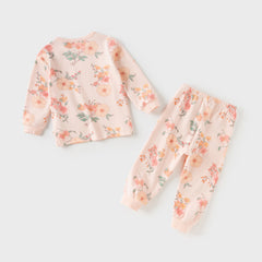 Dave&Bella Toddler Girls Winter Cute Beige/Pink Print Breathable Cotton Pajamas
