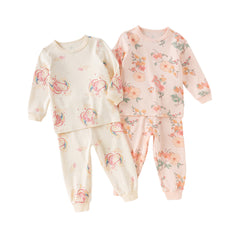 Dave&Bella Toddler Girls Winter Cute Beige/Pink Print Breathable Cotton Pajamas