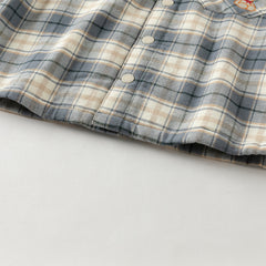 Dave&Bella Kids Boys Autumn Blue Grey Plaid Casual Padded Shirts Tops