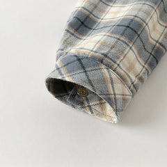 Dave&Bella Kids Boys Autumn Blue Grey Plaid Casual Padded Shirts Tops