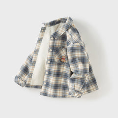 Dave&Bella Kids Boys Autumn Blue Grey Plaid Casual Padded Shirts Tops