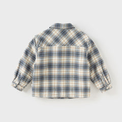 Dave&Bella Kids Boys Autumn Blue Grey Plaid Casual Padded Shirts Tops