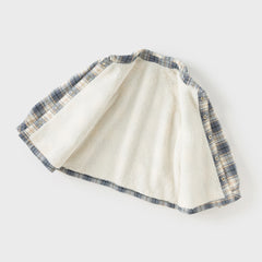 Dave&Bella Kids Boys Autumn Blue Grey Plaid Casual Padded Shirts Tops