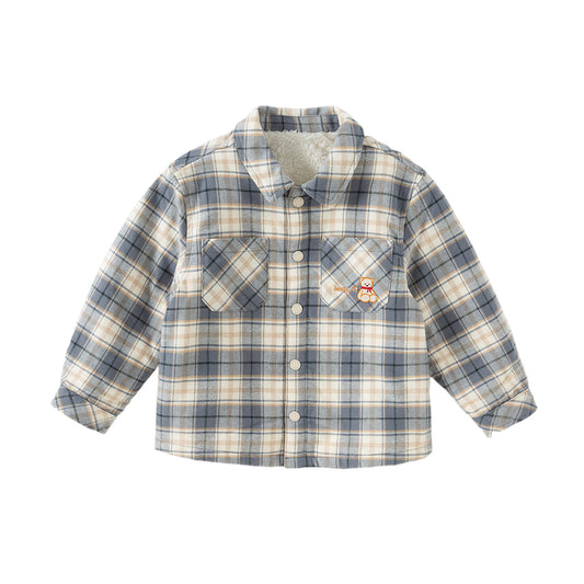 Dave&Bella Kids Boys Autumn Blue Grey Plaid Casual Padded Shirts Tops