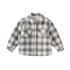 Dave&Bella Kids Boys Autumn Blue Grey Plaid Casual Padded Shirts Tops