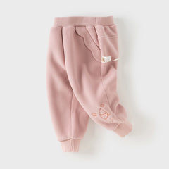 Dave&Bella Toddler Girls Winter Beige/Grey Pink Playful Loose Drawstring Sweatpants