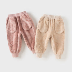 Dave&Bella Toddler Girls Winter Beige/Grey Pink Playful Loose Drawstring Sweatpants