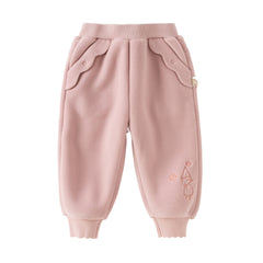 Dave&Bella Toddler Girls Winter Beige/Grey Pink Playful Loose Drawstring Sweatpants