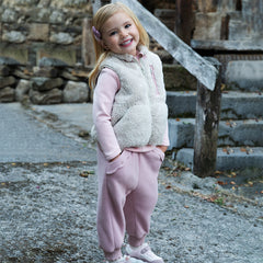 Dave&Bella Toddler Girls Winter Beige/Grey Pink Playful Loose Drawstring Sweatpants