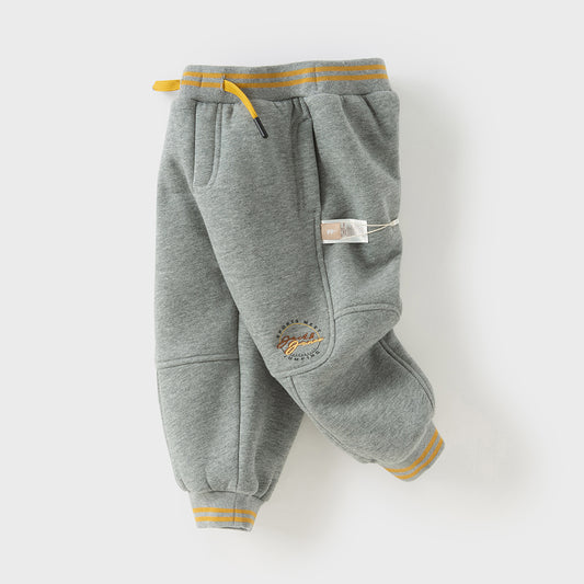Dave&Bella Toddler Boys Winter Warm Plush-lined Sports Drawstring Sweatpants