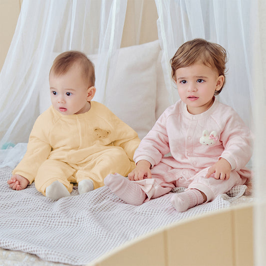 Dave&Bella Baby Girls/Boys Winter Charming Pink/Yellow Indoor Soft Rompers