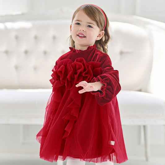 Dave&Bella Toddler Girls Cute Red Soft Turtle Cozy A-line Mesh Princess Dress