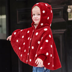 Dave&Bella Toddler Girls Red Dots-print Hooded Long-sleeved Soft Plush Capes