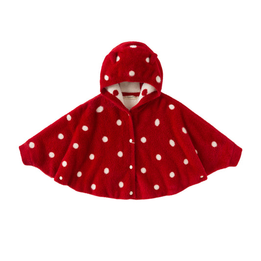 Dave&Bella Toddler Girls Red Dots-print Hooded Long-sleeved Soft Plush Capes