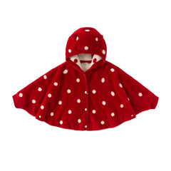 Dave&Bella Toddler Girls Red Dots-print Hooded Long-sleeved Soft Plush Capes
