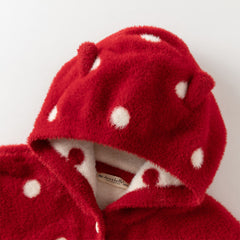Dave&Bella Toddler Girls Red Dots-print Hooded Long-sleeved Soft Plush Capes
