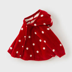 Dave&Bella Toddler Girls Red Dots-print Hooded Long-sleeved Soft Plush Capes