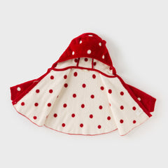 Dave&Bella Toddler Girls Red Dots-print Hooded Long-sleeved Soft Plush Capes
