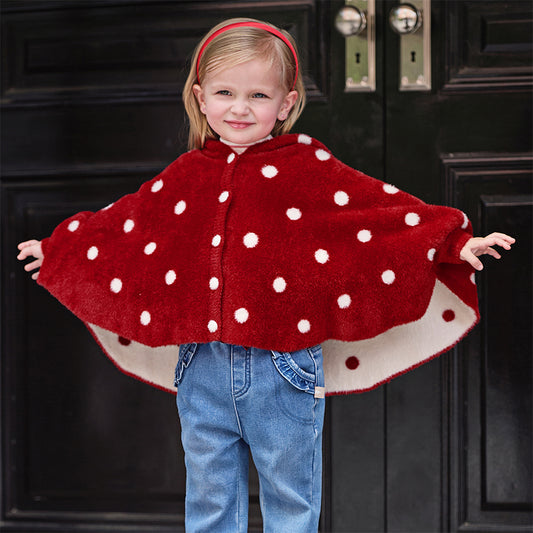 Dave&Bella Toddler Girls Red Dots-print Hooded Long-sleeved Soft Plush Capes