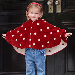 Dave&Bella Toddler Girls Red Dots-print Hooded Long-sleeved Soft Plush Capes