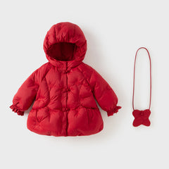 Dave&Bella Toddler Girls Winter Outwear Windproof  Warm Hooded Down Coats(wallet bag)