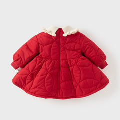 Dave&Bella Toddler Girls Festival Red Long Sleeve Cozy Padded A-line Dress