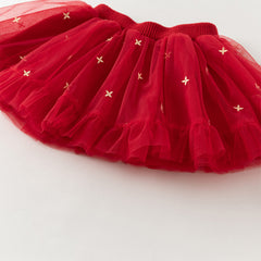 Dave&Bella Toddler Girls Festival Red Chinese-style Hooded Top Mesh Skirt Sets