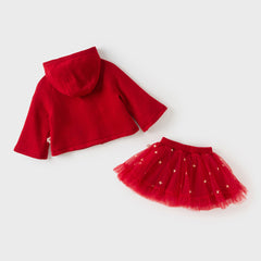 Dave&Bella Toddler Girls Festival Red Chinese-style Hooded Top Mesh Skirt Sets