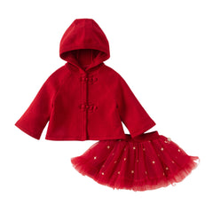 Dave&Bella Toddler Girls Festival Red Chinese-style Hooded Top Mesh Skirt Sets