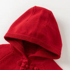 Dave&Bella Toddler Girls Festival Red Chinese-style Hooded Top Mesh Skirt Sets