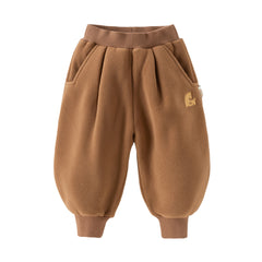 Dave&Bella Toddler Boys Coffee Brown Outdoor Loose Plush-lined Joggers Pants