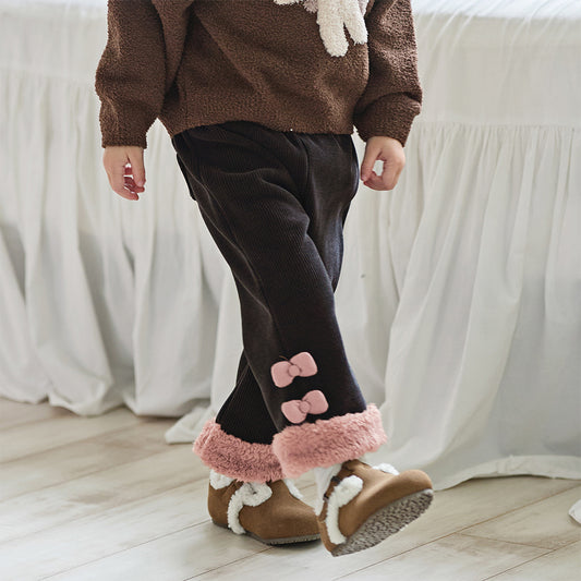 Dave&Bella Toddler Girls Carbon Black Straight-leg Loose Plush-lined Pants