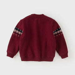 Dave&Bella Toddler Boys Purple-red Turtle Long-sleeved Plush-lined Soft Sweaters Tops