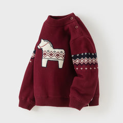 Dave&Bella Toddler Boys Purple-red Turtle Long-sleeved Plush-lined Soft Sweaters Tops